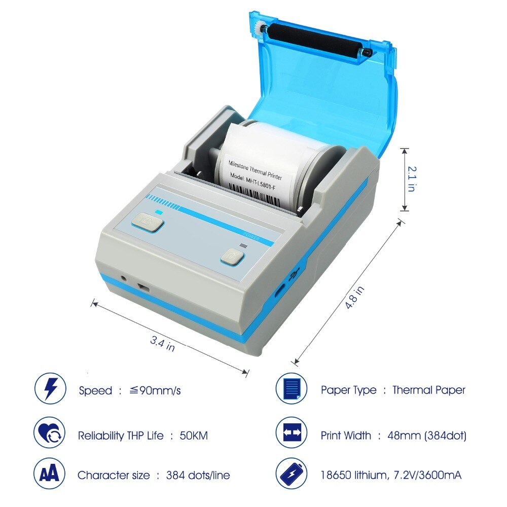 Milestone Thermal Barcode Printer Printing Sticker MHT-L5801 Support Android IOS Mini Wireless Bluetooth Printer Label Maker