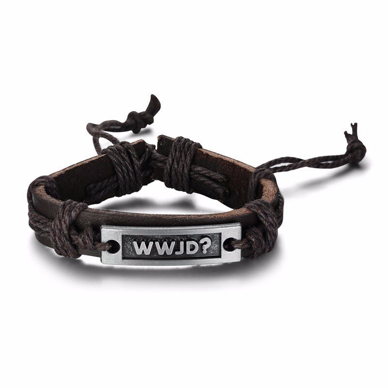 WWJD Men's Leather Bracelet What Would Jesus Do Cuff Bangle Friendship Bracelet Christian Religious: brown