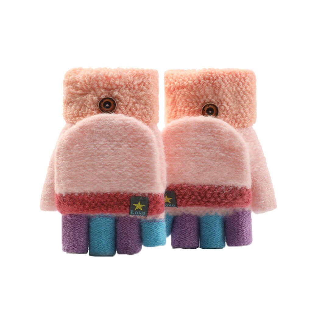 Kids Winter Handschoenen Convertible Flip Top Vingerloze Handschoenen Unisex Warme Zachte Streep Knit Mittens Kinderen L0922