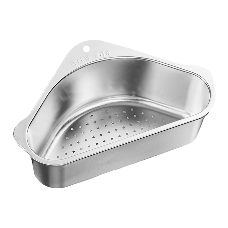 Driehoekige Gootsteen Plank Gootsteen Zeef Mand Hollow Sponge Holder Sink Opslag Plank Hoek Organizer Voedsel Catcher: silver