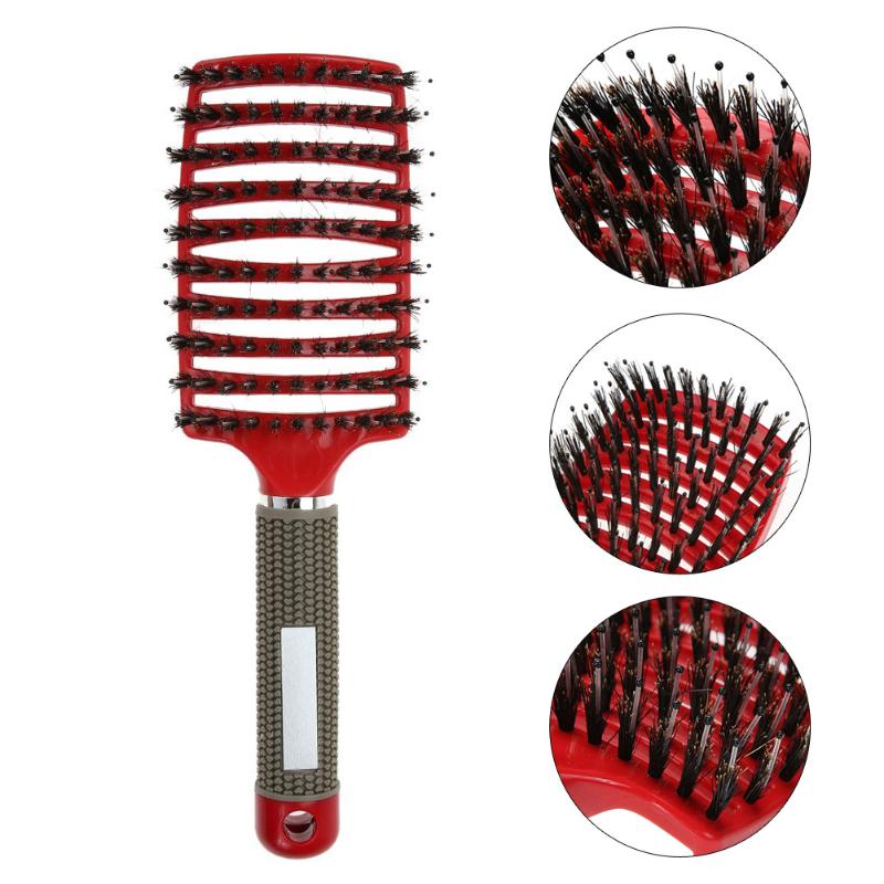 Brosse à cheveux professionnelle en poils et Nylon, peigne de Massage du cuir chevelu, pour cheveux mouillés