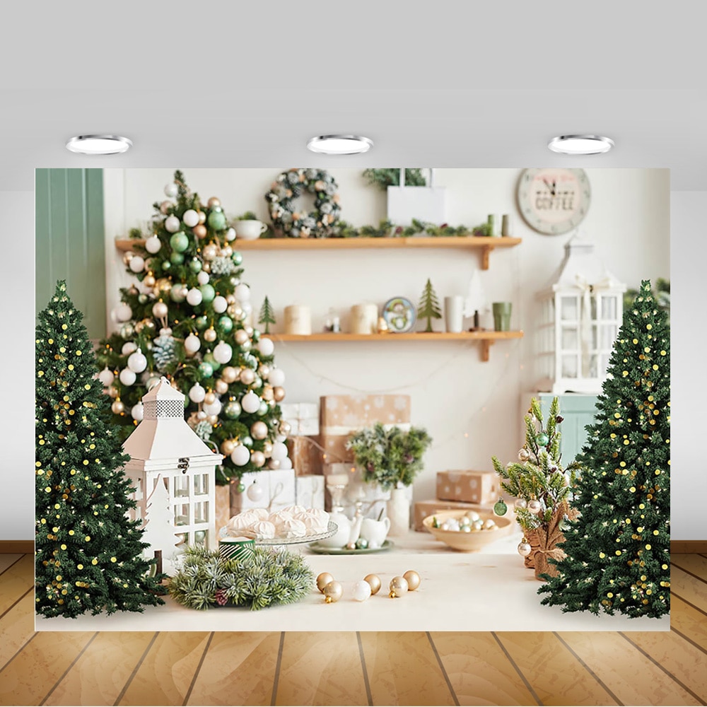 Arbres de noël toile de fond photographie hiver noël blanc salon fond décorations cloches hiver Portrait accessoires