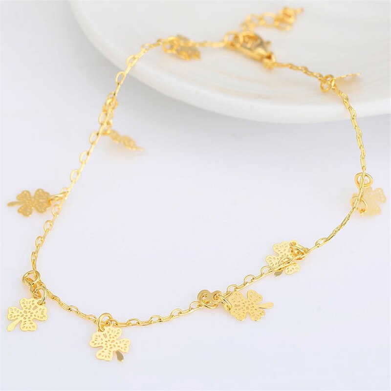 Anklets Gold Color Fortunate Four Leaf Clover Pendant Chain Anklet For Women Anklet/Girl Christmas