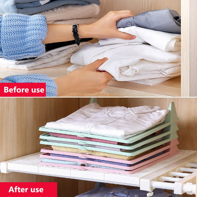 10Pc/Set Quick Stacking Clothes Storage Holders Simple Clothing Wardrobe Finishing Racks Shirt T-shirts Organizer Board Artifact