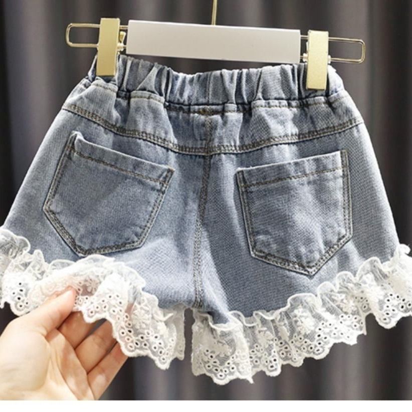 Pantaloncini di Jeans moda ragazze 100-160 Cm con orlo in pizzo pantaloncini di Jeans per bambini per bambini