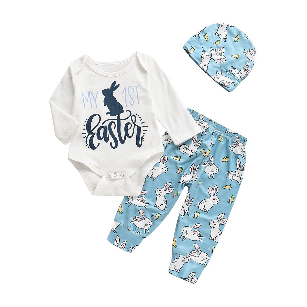 3pcs Easter Newborn Infant Baby Boy Girl 0-18M Outfit Clothes Romper Bodysuit Pants: 12M