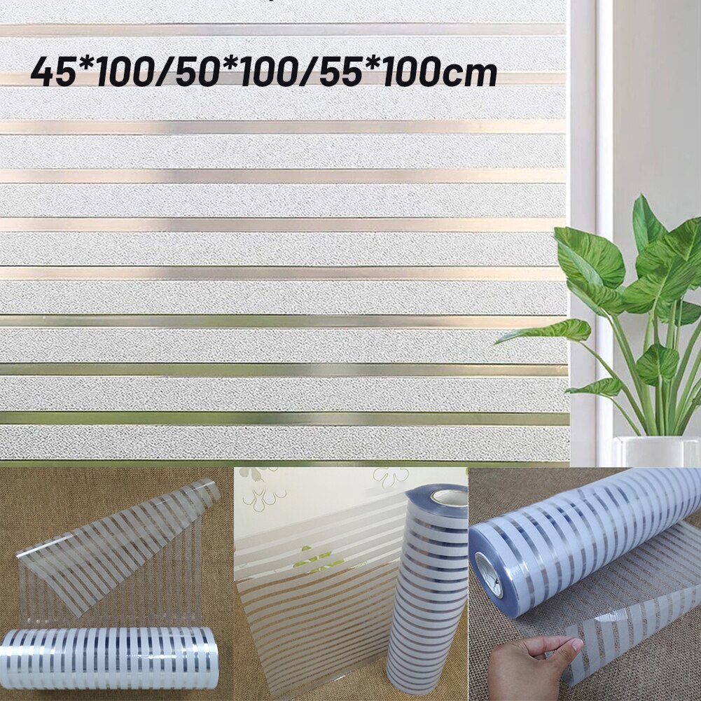 Window Sticker Striped Window Decal Non-Adhesive Privacy Horizontal Stripes Electrostatic Glue-Free Transparent Glass Sticker