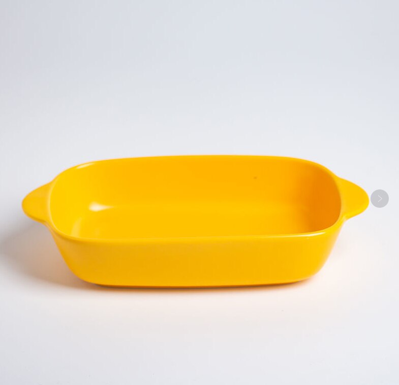 Modern Ceramic Ovenware Dual Handle Baking Dish Microwave Oven Available Baking Square Ovenware Dish Baking Bowl: YELLOw