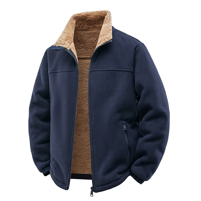 Chaqueta de lana gruesa para hombre, ropa de abrigo informal holgada de 400g de peso alto para otoño e invierno con relleno, abrigo holgado con cuello levantado