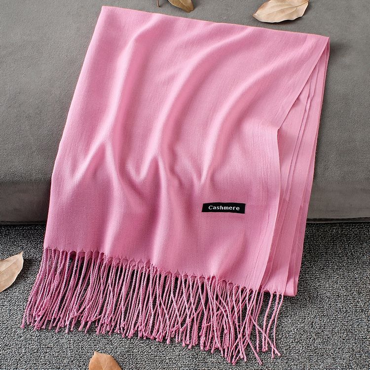 Weiche Kaschmir Schals Frauen Herbst Neue Feste Farbe wickelt Dünne Lange Schal mit Quaste lässig Dame Winter Weibliche Schal: Haut rot Schal