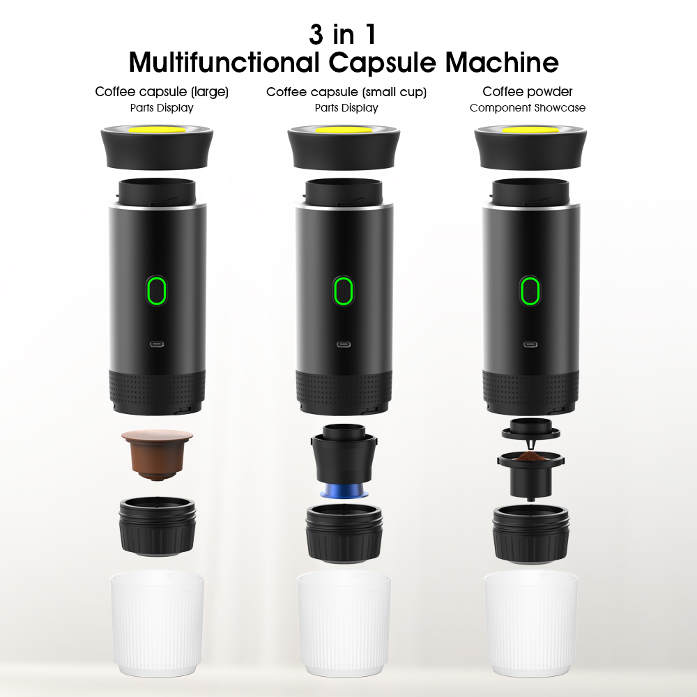 Cafetera eléctrica portátil 3 en 1, máquina de café expreso de 20bar, cápsula y polvo, Compatible con Camping/oficina/viajes con calor rápido