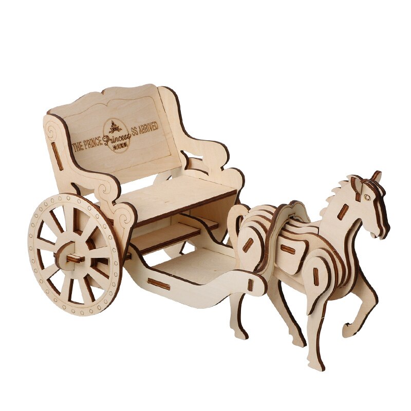 Children's wooden assembly toy carriage Princess car 3D assembly model fun model assembled ornaments children's: Default Title