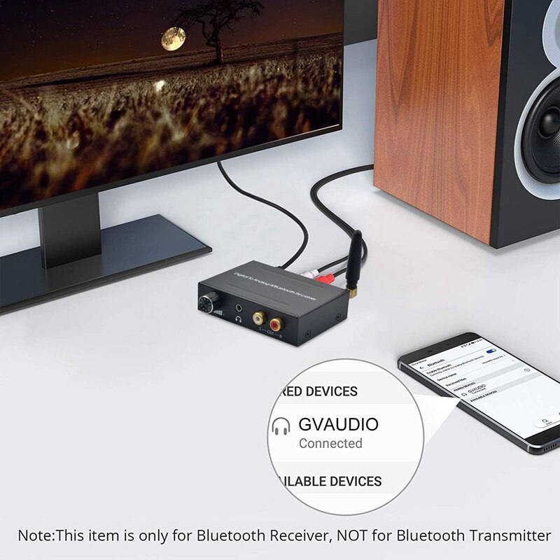 Bluetooth 5.0 DAC 192Khz Digital to Analog Audio Converter Bluetooth Receiver with Volume Control for iPad Phone DVD