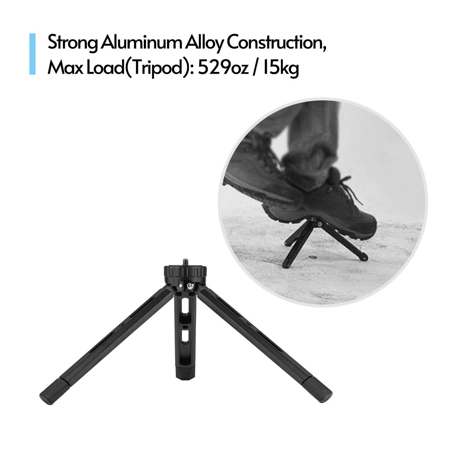 Mini treppiede pieghevole da tavolo in lega di alluminio con attacco a vite 1/4 per fotocamera DSLR Smartphone stabilizzatore di luce a LED Max. Carico 15KG