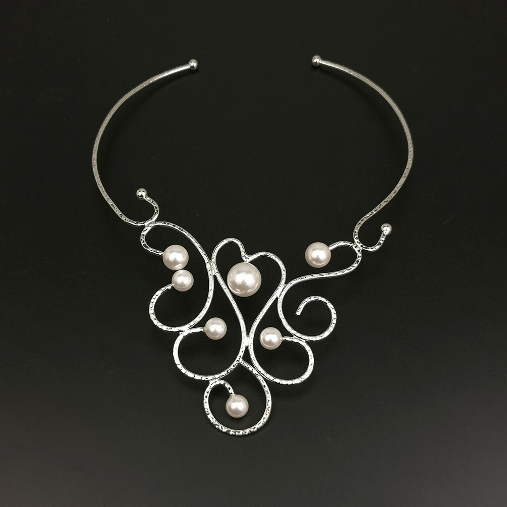 Manilai vintage metal torques gargantilha colares imitação pérola instrução colares para mulheres 2021 charme festa de casamento jóias