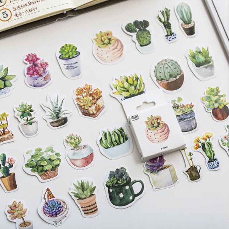 ! 50 PCS/box Cute Succulent Plants Diary Paper Lable Sealing Stickers Crafts And Scrapbooking Decorative Stickers
