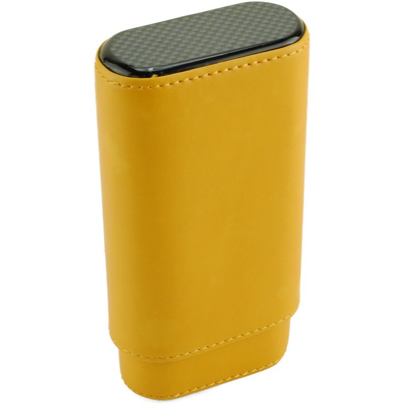 Boîte à cigares en cuir jaune 3ct | Étui à cigares avec fond en Fiber de carbone, mallette de rangement de couleur unie, poche adaptée à Mini boîte à cigares de voyage
