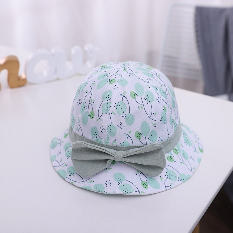 Fleur imprimé mignon bébé filles casquettes réglable nœud papillon enfant en bas âge seau chapeau été en plein air enfants soleil chapeaux enfants Bonnet: green