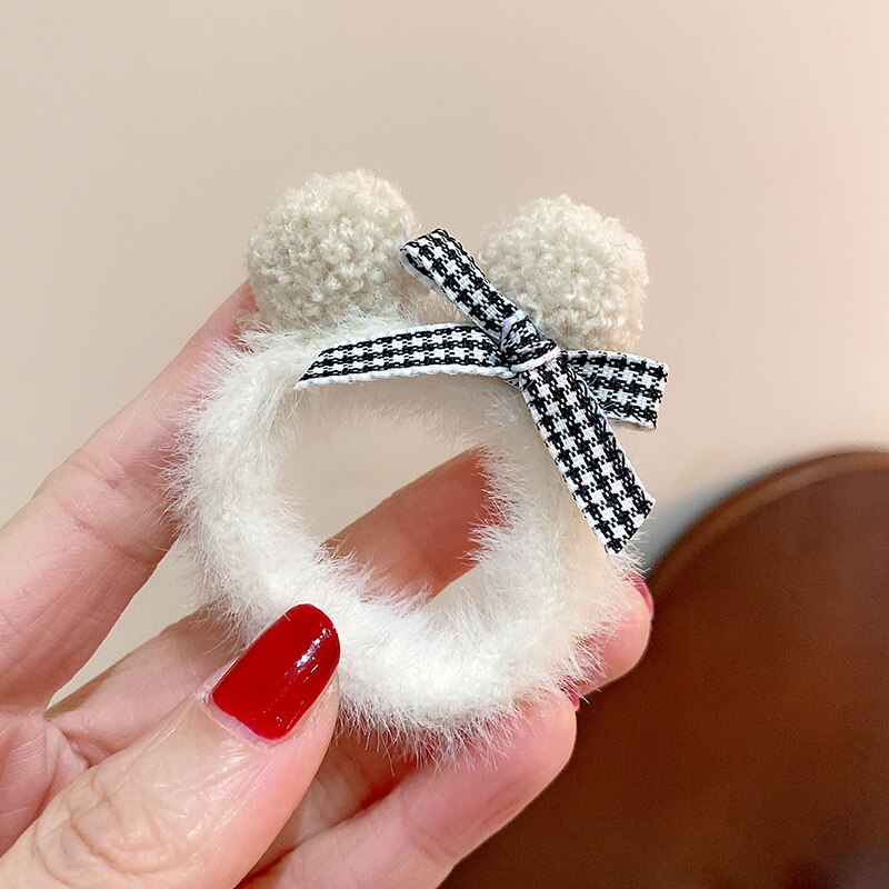 Lazos para el pelo de lana blanca para niña y niño, cintas elásticas para el pelo, coletero Kawaii, accesorios para niña, diadema, 1 unidad: 2