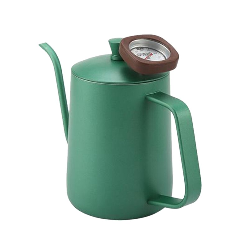 Botique-600Ml Stainless Steel Coffee Kettle Gooseneck Spout Teapot with Thermometer: Green