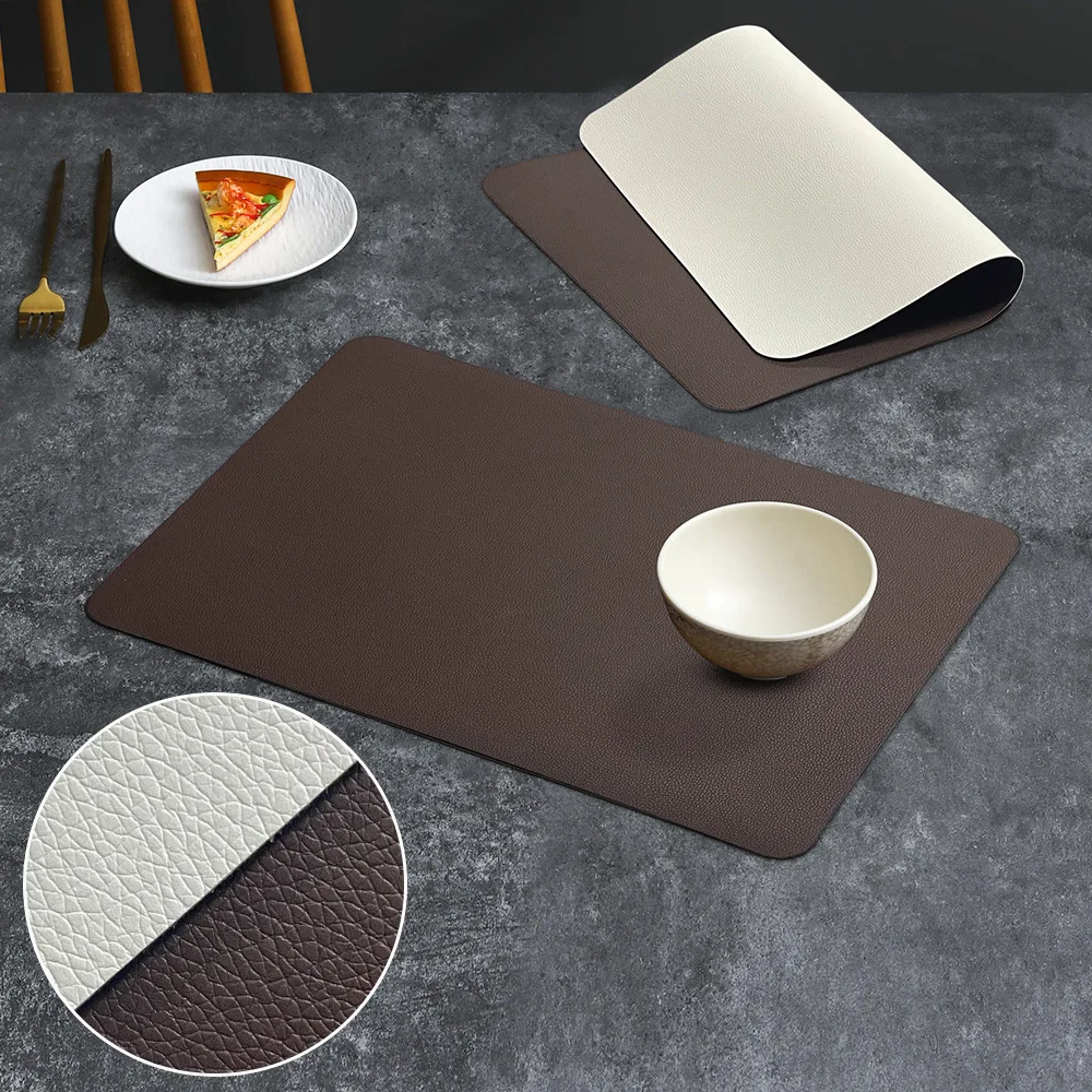 PVC Double-sided Leather Dining Table Mat, Desktop Decoration, Home Dining Plate Mat, Anti Slip Bowl Mat, Thermal Insulation Mat: L / Brown