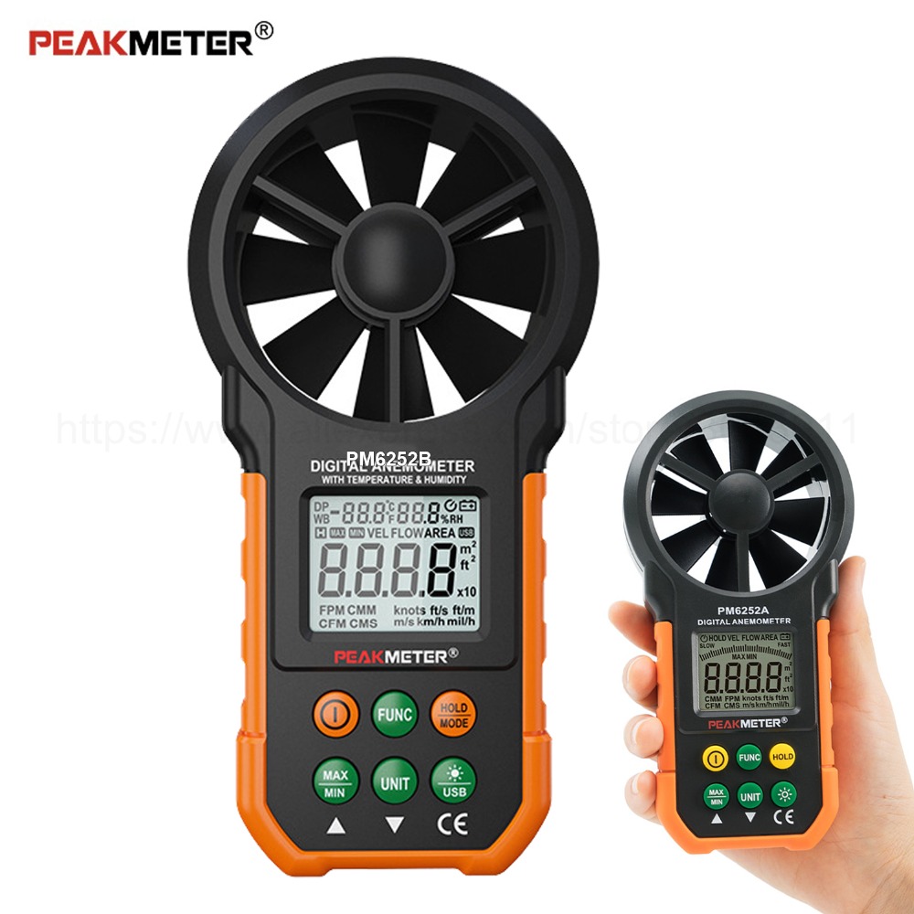 Handheld Digital Anemometer USB Multifunction Air Velocity/Temperature/Relative Humidity/Air Flow Digital Thermal Anemometer
