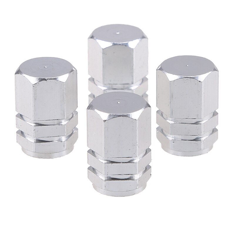 4 sztuka/zestaw wentyl opony samochodowej nakrętki na wentyle opon powietrza pokrywa zaworu aluminium uniwersalny hermetyczne 7-kolory „ w kształcie sześciokąta”: Sliver
