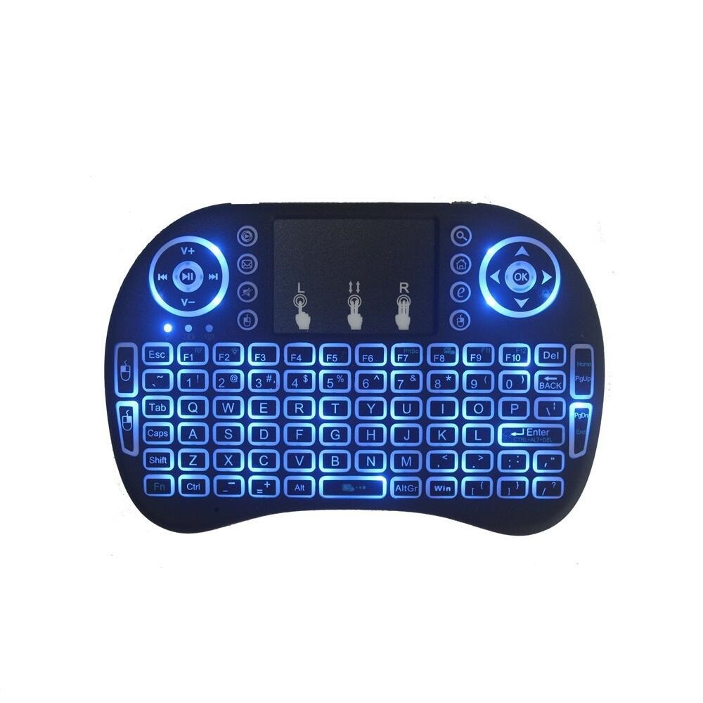 7 Kleur Backlit I8 Mini Wireless Keyboard 2.4 Ghz Engels Russisch Air Mouse Met Touch Pad Afstandsbediening Android Tv doos