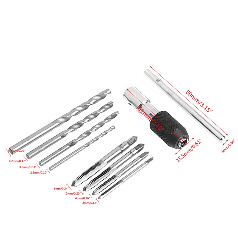 Hand Tap Set Screw Thread Taps + T- Wrench Reamer + M3-M6 Twist Drill Bits