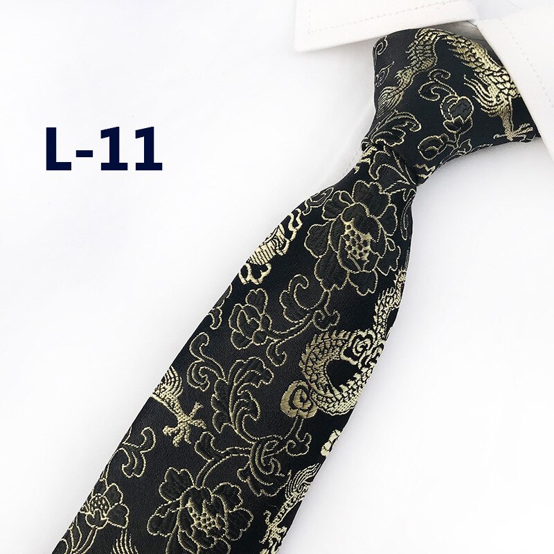 Classic Silk Mens Ties China Mascot Neckties 8cm Chinese Dragon Ties for Men Formal Business Wedding Party Gravata: L-11