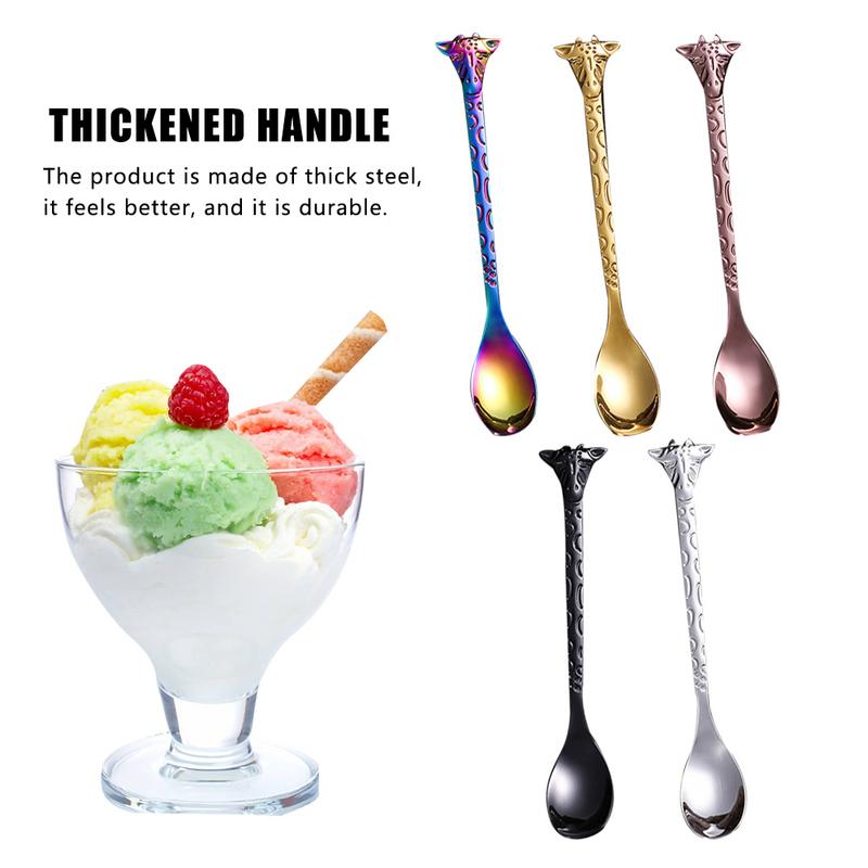 Stainless Steel Dessert Spoon Cartoon Giraffe Spoon Cake Ice Cream Coffee Stirring Spoon Kitchen Dining Teaspoon