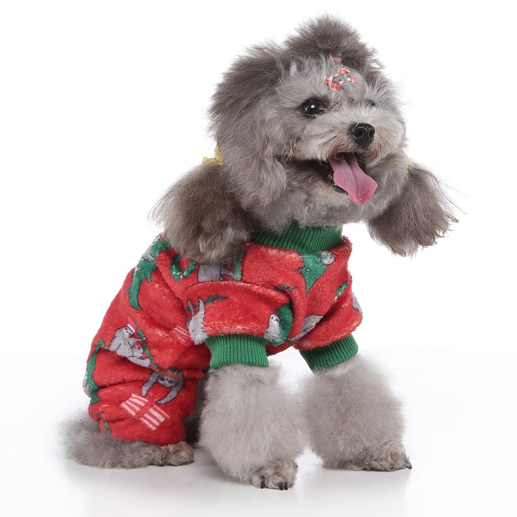 Bonito sloth natal desenhos animados imprimir vermelho cachorro macacão macio quente coral velo roupas para cães de estimação filhote de cachorro inverno vestuário 208