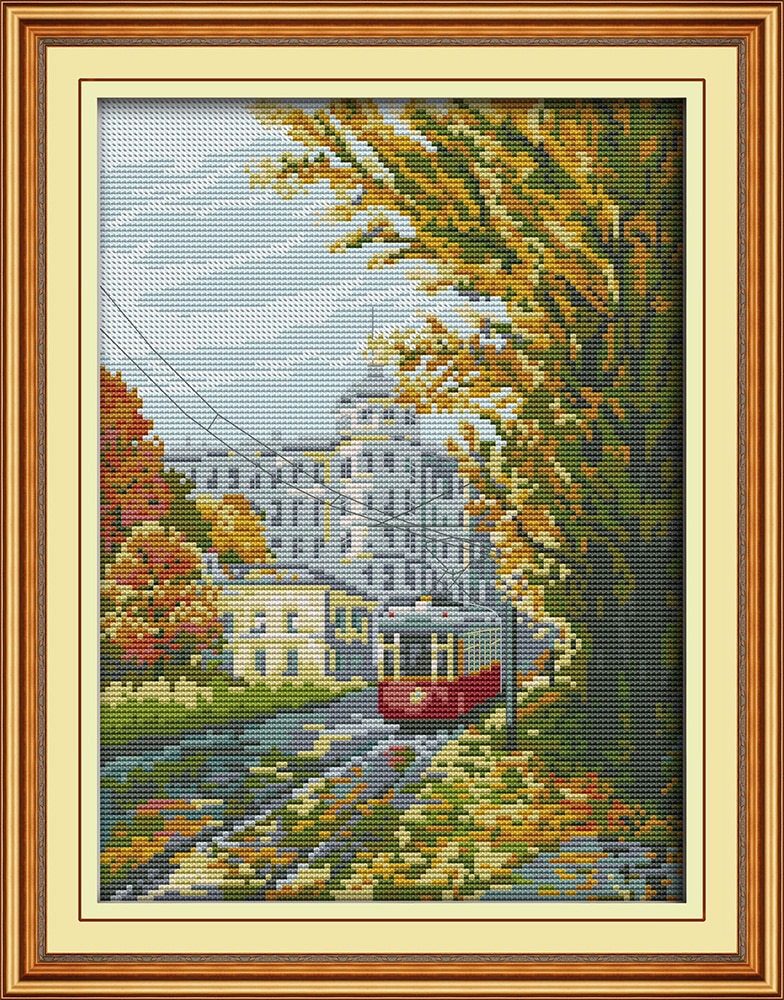 Tram kruissteekpakket dier 18ct 14ct 11ct tellen print naaien borduren diy handgemaakt handwerk plus