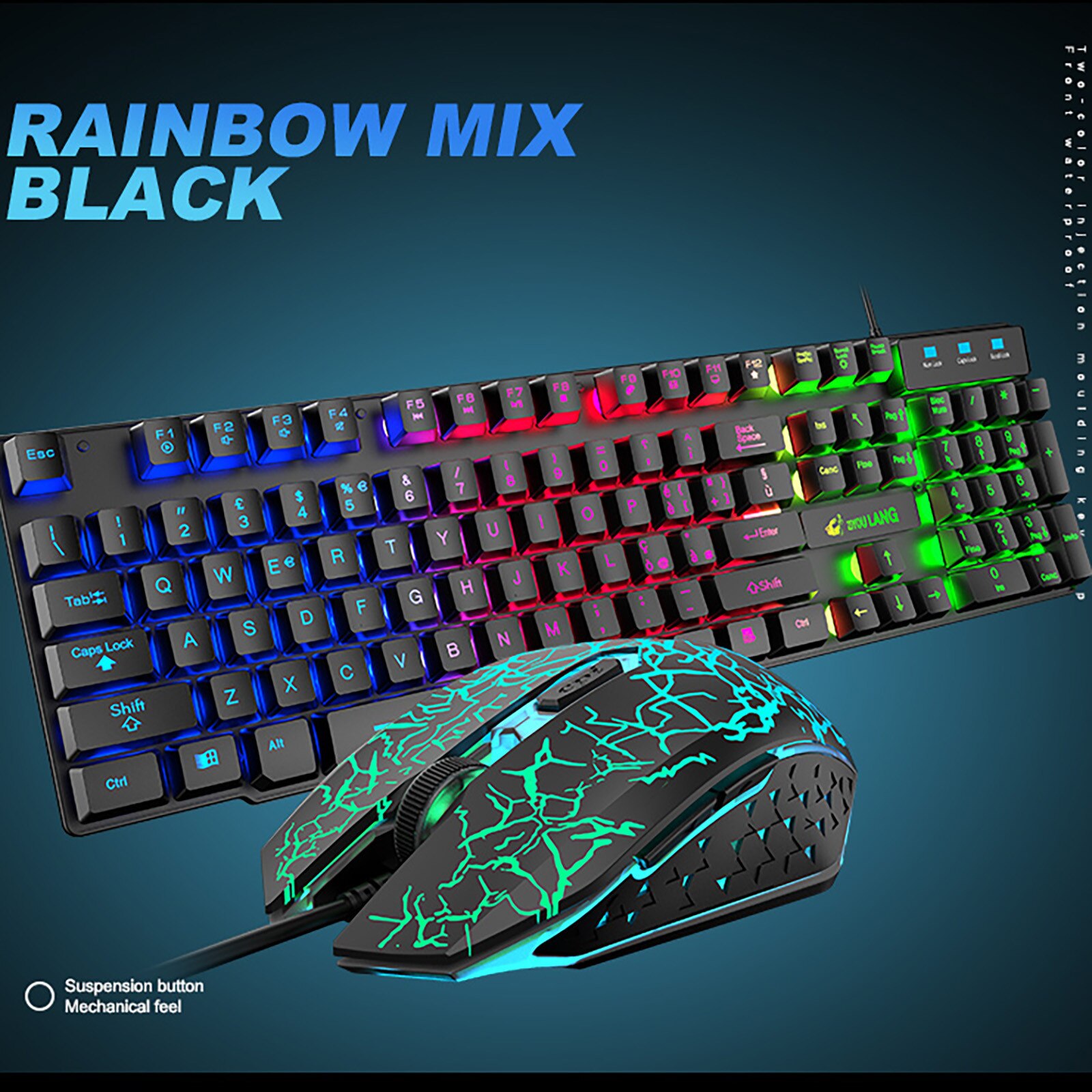 Keyboard Mouse T13 Rainbow Backlight Usb Ergonomic Gaming Keyboard Mouse Set For Pc Laptop Juego de teclado y mouse alemán
