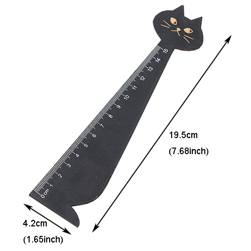 1pc Cat Wooden Ruler Brown Black Straight Ruler Wood Kawaii Drawing Tools Stationery Cartoon Ruler for Kids Office School: 1pc Black