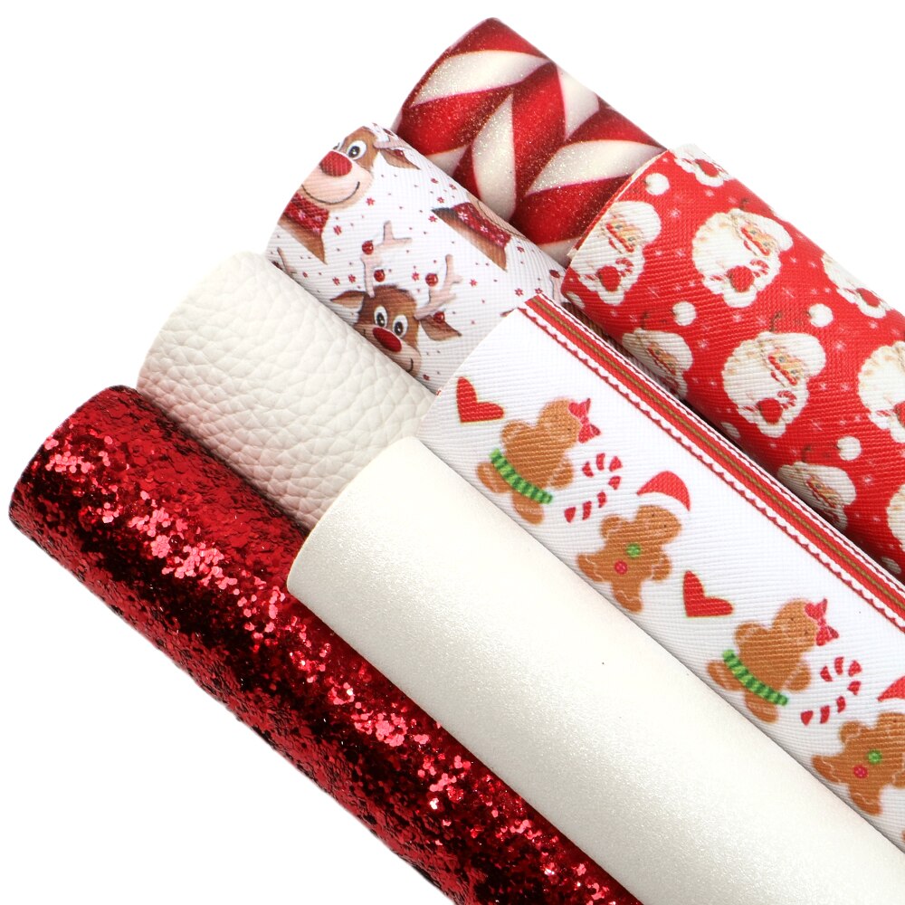 20*34cm jul assorteret kunstlæder stof til syning af kunstig syntetisk pvc til diy taske sko materiale ,1 yc 12652