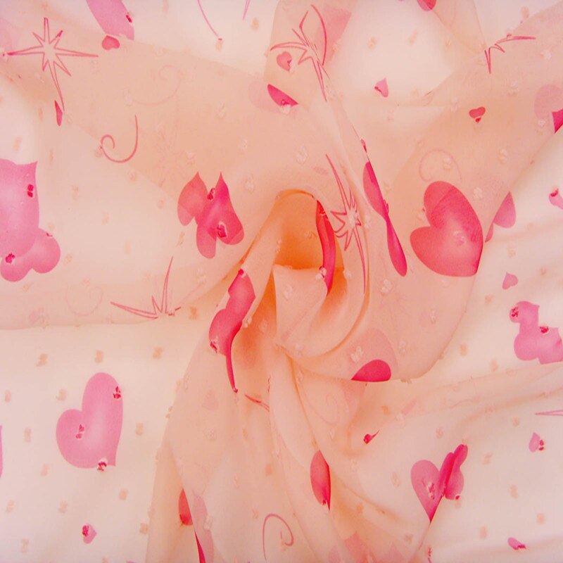 Tela de gasa con estampado de corazones y puntos suaves, materiales de malla de tul para vestidos, blusa de costura para mujer y ropa para niños DIY