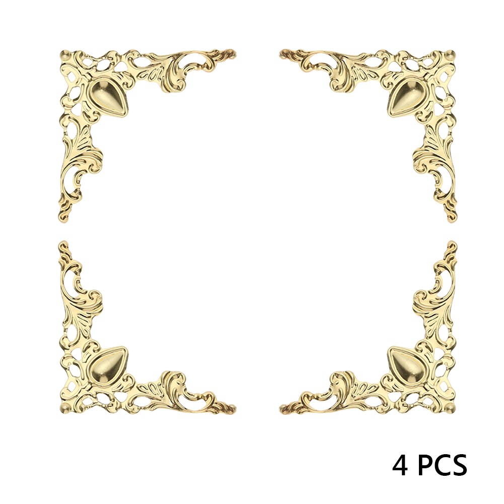 4Pcs Metal Corners Antique Gold Bronze For Book Photo Furniture Box Corner Piece Decorative Protectors Metal Crafts DIY Ornament: Gold