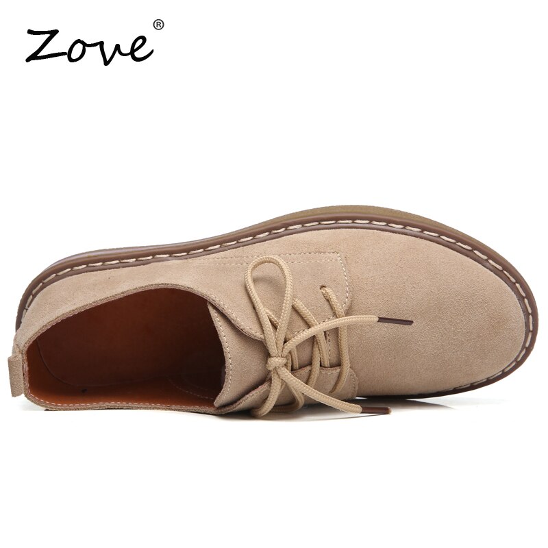 ZOVE Frauen Flache Schuhe Herbst Fette Oxford Schuhe Damen Wildleder Leder Mokassins lässig Schuhe Spitze hoch Oxfords Femme Flache schuh