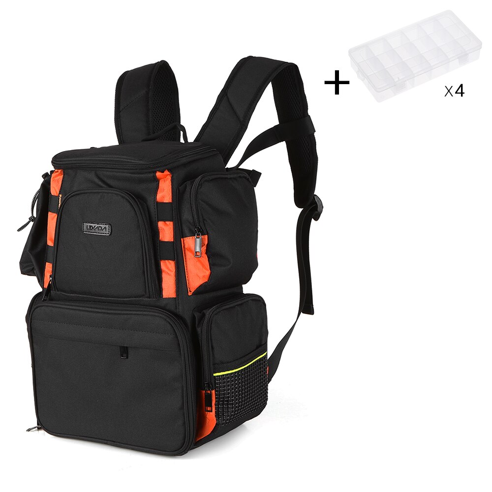 Lixada Fishing Tackle Bag Backpack Fishing Lures Bait Box Storage Bag Fishing Bag with 4 Fishing Tackle Boxes