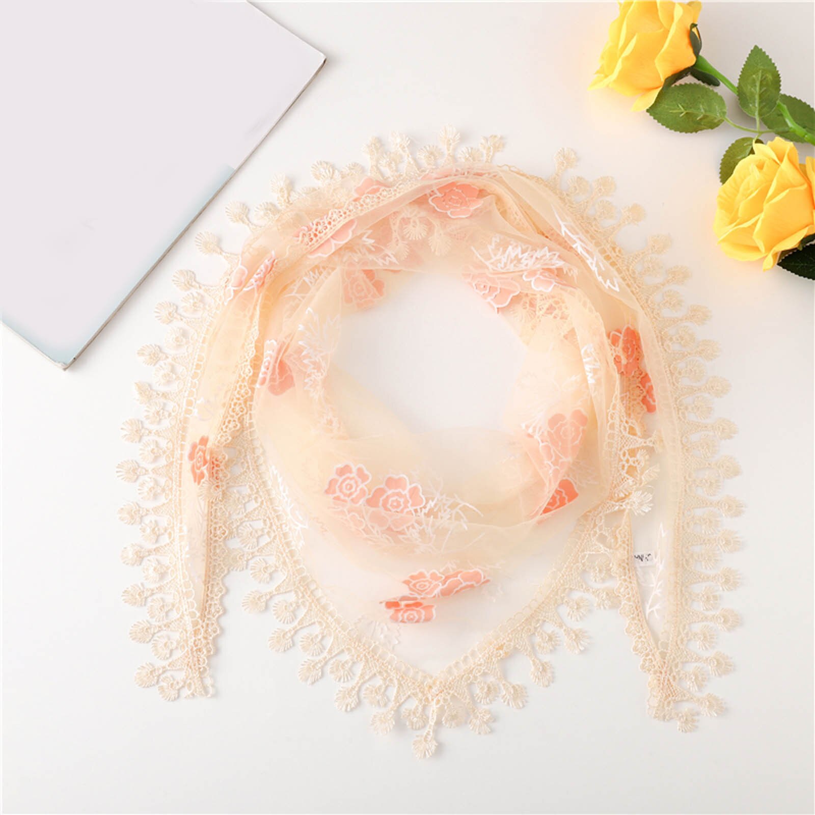 Bufanda multifuncional con borlas de encaje para mujer, chal de flores, pashmina suave, estola de playa de Echarpe,: BG