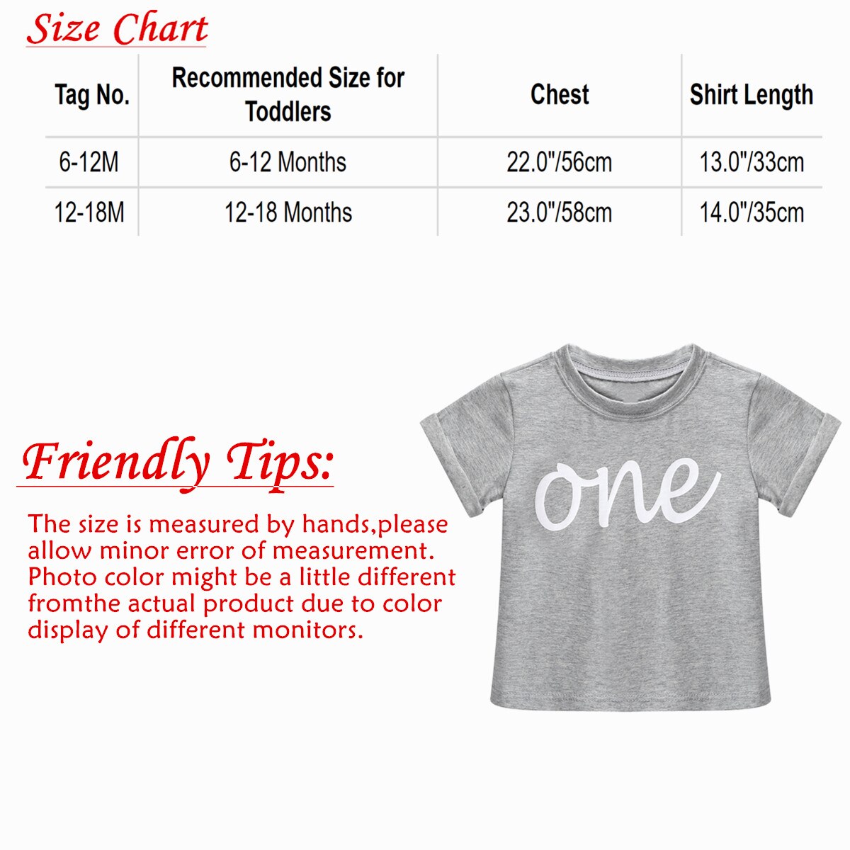 Oyolan Infant Baby Boys Girls 1st Birthday Shirt Short Sleeve Solid Letter One Printed Soft Comfortable Cotton Top 6-18 Months