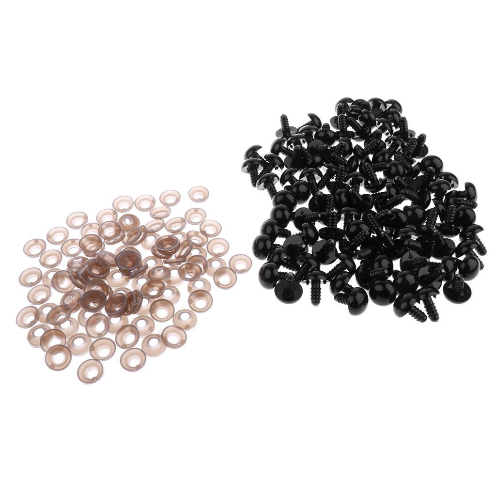 100 stycken svarta dockögon säkerhetsögon plastögon med skivor  -10mm: Default Title
