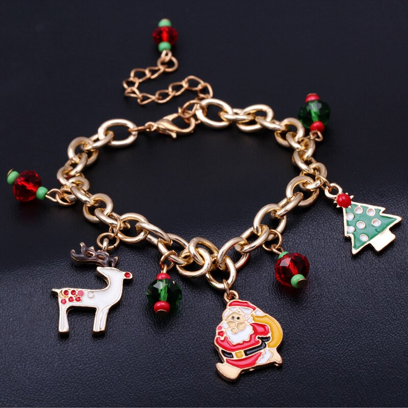 1Pc Mode Vrouwen Meisjes Ronde Armbanden Gouden Kettingen Bedelarmband Sieraden Kerstman Bomen Kerstcadeau Accessoires