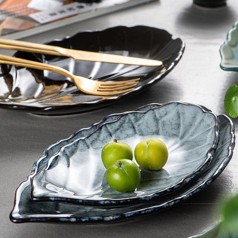 Keramische Plaat Huishoudelijke Ondiepe Mond Sushi Plaat Schotel Plaat Creatieve Japanse Stijl Persoonlijkheid Retro Blad-Vormige Blad Plaat Ta