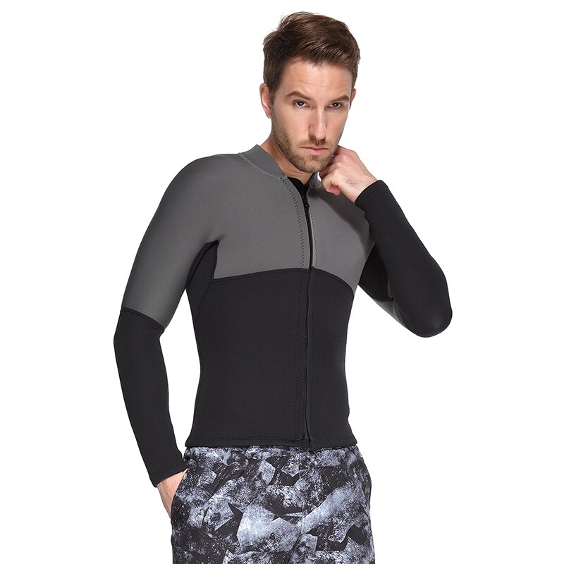 Mens 3mm Neoprene Wetsuit Jacket Long Sleeve Front Zipper Canoe Kayak Surfing Diving Suit Rash Guard Diving Suit Top Adult