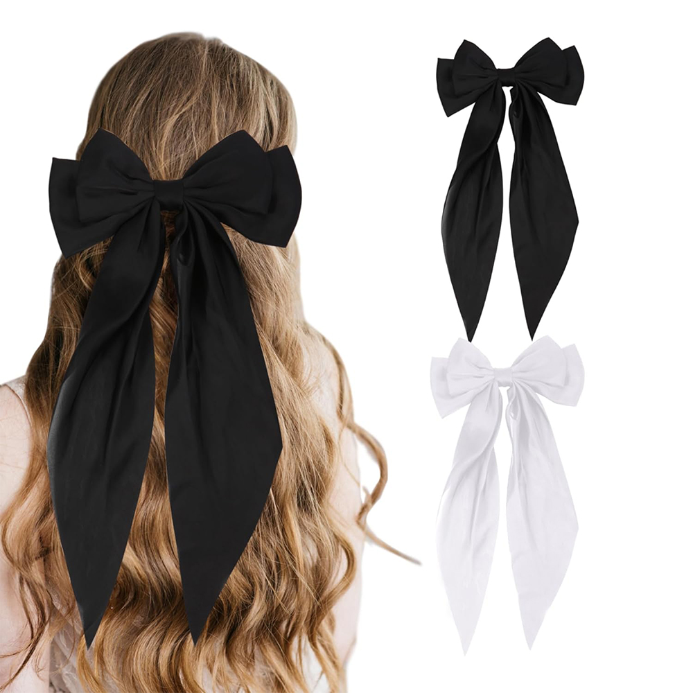Lazos para el pelo para niña, cintas de color rosa/Negro/Blanco, accesorios para el cabello, Clip de Primavera de satén sólido Simple, pasador para el cabello para mujer: Rosa