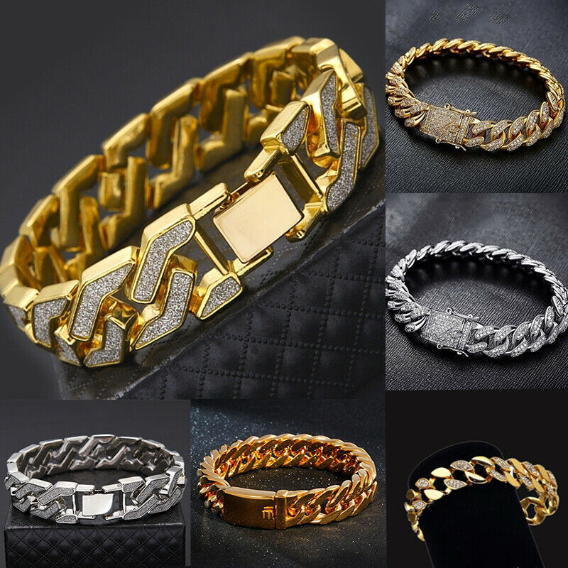 Men's Heavy Solid Alloy Curb Chain Bracelet Sand Blast BangleMen Hip Hop Rock Bracelet Jewelry Wrist Chain Bangle