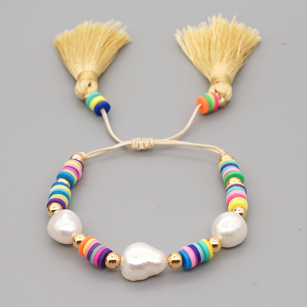 Go2Boho Perles Heishi Armband Voor Vrouwen Polymeer Klei Kralen Kwastje Armbanden Zomer Strand Zoetwater Barok Parel Sieraden