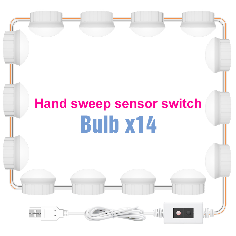 Lampada da specchio a portato per trucco lampada da toeletta dimmerabile lampada da tavolo USB Hollywood per lampade da parete a portato per specchio cosmetico da bagno in telecamera: 14 Bulbs mano Sweep